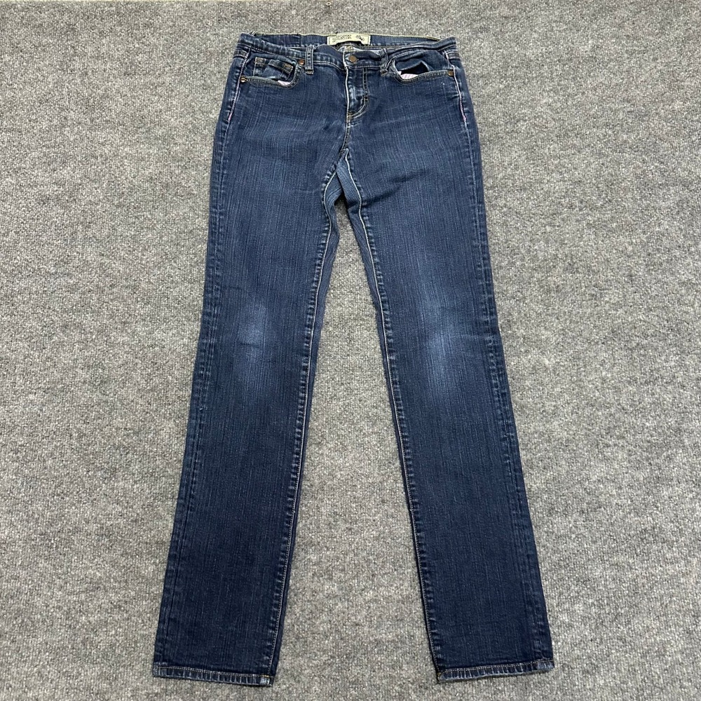 PINK Jeans Womens Size 8L Blue Straight Leg Low Rise Dark Wash Embroidered